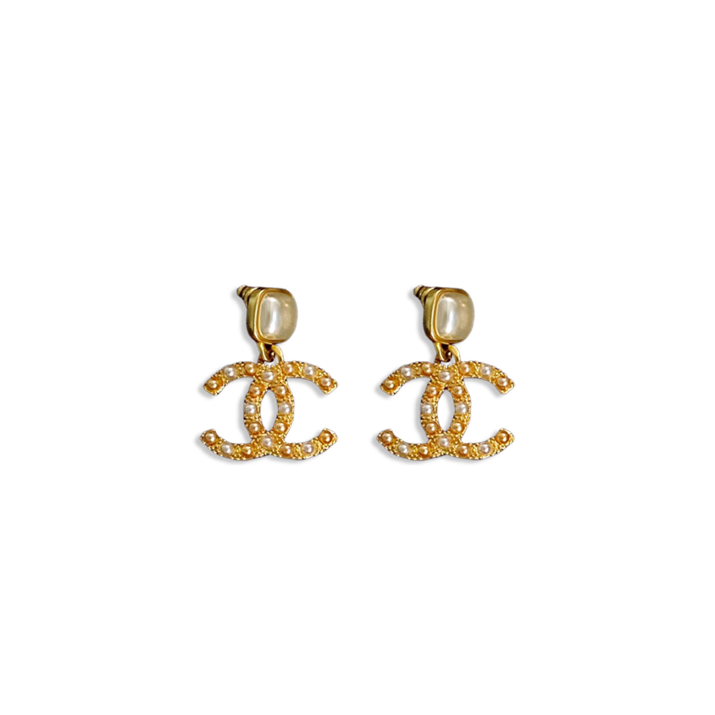 CHANEL GOLD-TONE CC PEARLS EARRINGS